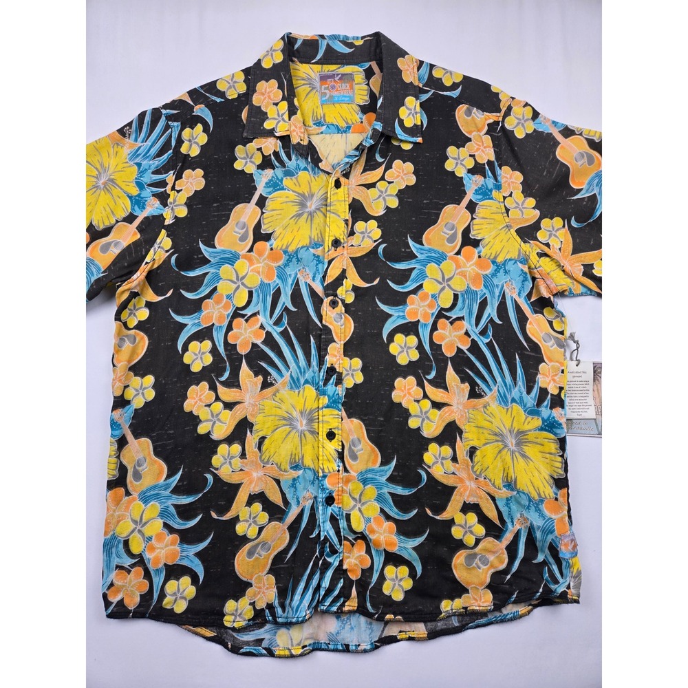 Margaritaville Its 5 OClock Somewhere Shirt Mens XL Black Tropical Guitar Cotton